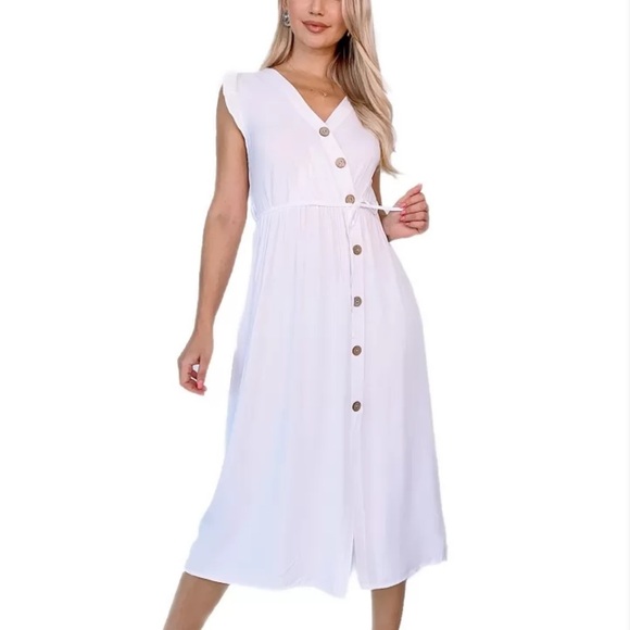 White midi dress with buttons and ruffle sleeves Size 2 - Picture 4 of 8